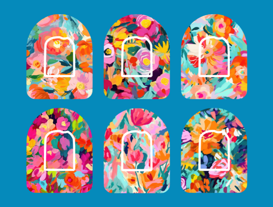 ABSTRACT FLORALS OMNIPOD OVERLAYS  - 6 PATCH SET