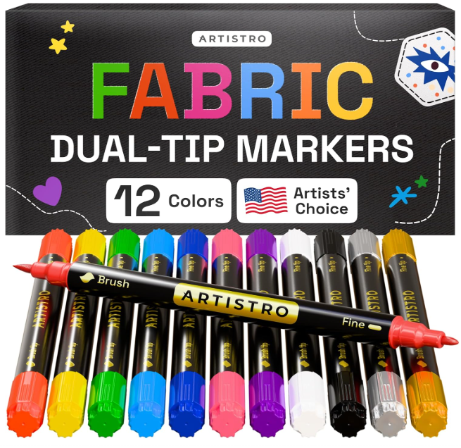 ARTISTRO DUAL-TIP FABRIC PAINT MARKERS (SET OF 12) - FOR USE WITH 