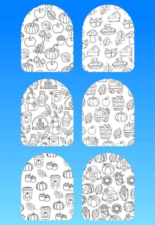 "COLOR MY JOURNEY" AUTUMN PATTERNS - 6 PATCH SET OF OMNIPOD OVERLAYS WITH CUT-OUTS