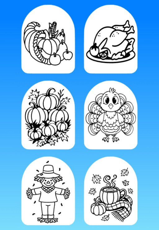 "COLOR MY JOURNEY" AUTUMN & THANKSGIVING - 6 PATCH SET OF OMNIPOD OVERLAYS WITH CUT-OUTS