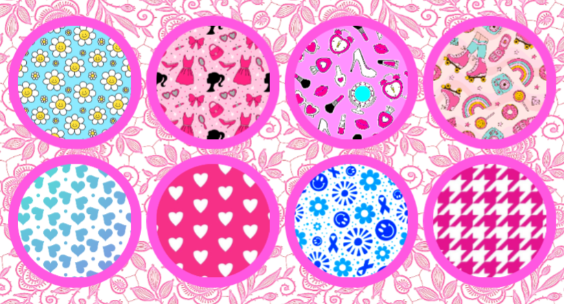 BARBIE INSPIRED FASHION  #1 - 8 PATCH SET - LARGE SOLID OVERLAYS