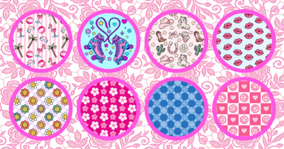 BARBIE INSPIRED FASHION  #2 - 8 PATCH SET - LARGE SOLID OVERLAYS