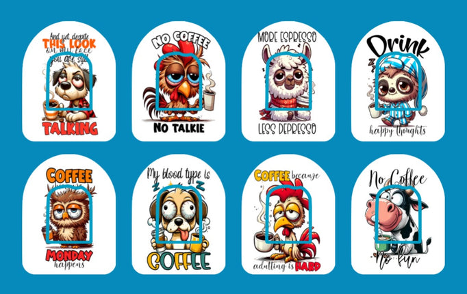 COMICAL COFFEE TALK  - 8 PATCH SET - OMNIPOD OVERLAYS