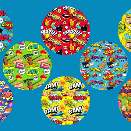 CRAZY COMICS - 8 PATCH SET - LARGE SOLID OVERLAYS