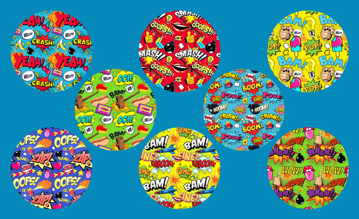 CRAZY COMICS - 8 PATCH SET - LARGE SOLID OVERLAYS