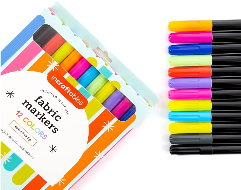 INCRAFTABLES FABRIC PAINT MARKERS (SET OF 12) - FOR USE WITH "COLOR MY JOURNEY" SUGAR PATCH OVERLAYS