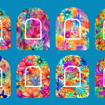 HIPPIE FLOWERS - 8 PATCH SET - OMNIPOD OVERLAYS