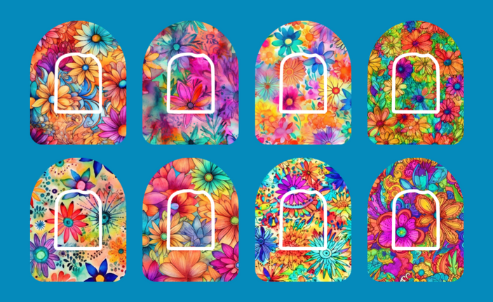 HIPPIE FLOWERS - 8 PATCH SET - OMNIPOD OVERLAYS