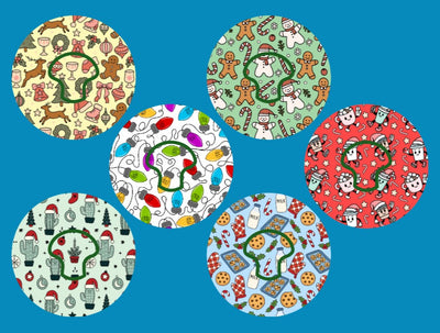 HOLIDAY HAPPINESS PATTERNS - 6 PATCH SET -   MEDTRONIC GUARDIAN OVERLAYS WITH CUT-OUT FOR USE WITH DECK MY DIABETES GRIPSHIELD