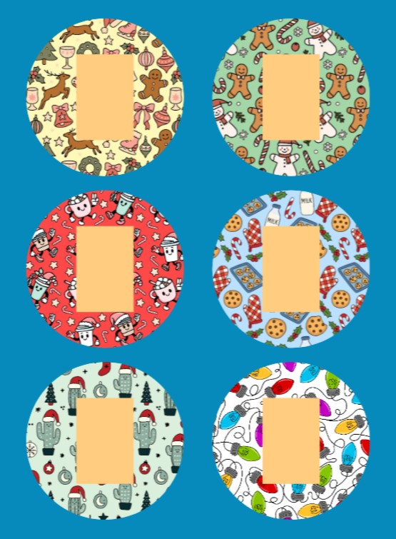 HOLIDAY HAPPINESS PATTERNS - 6 PATCH SET - FOR THE SUGARSHIELD™ CASE BY DECK MY DIABETES for TANDEM MOBI™ INSULIN PUMP