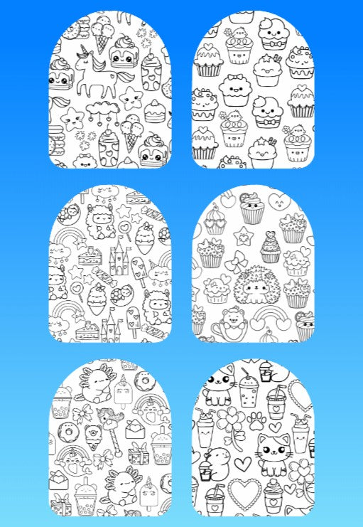 "COLOR MY JOURNEY" KAWAII SWEETS PATTERN - 6 PATCH SET OF OMNIPOD OVERLAYS WITH CUT-OUTS