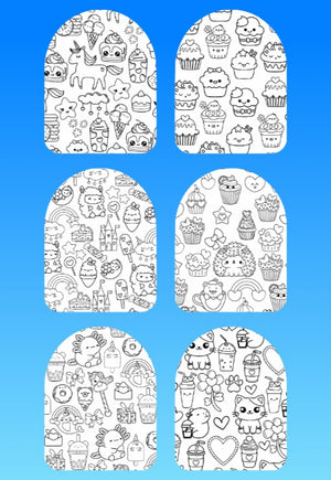 "COLOR MY JOURNEY" KAWAII SWEETS PATTERN - 6 PATCH SET OF OMNIPOD OVERLAYS WITH CUT-OUTS