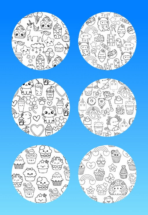 "COLOR MY JOURNEY" KAWAII SWEETS PATTERNS - 6 PATCH SET OF LIBRE 3 OR MEDTRONIC INSTINCT OVERLAYS WITH CUT-OUTS