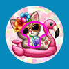 MISS KITTY'S FUN IN THE SUN - MEDTRONIC GUARDIAN OVERLAYS WITH CUT-OUT FOR USE WITH DECK MY DIABETES GRIPSHIELD