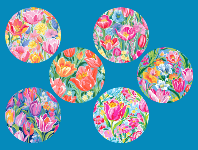 LILY PULITZER INSPIRED SPRING TULIPS & LILIES  - 6 PATCH SET