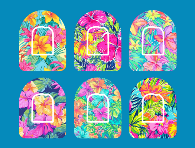 PREPPY TROPICAL FLOWERS - 6 PATCH SET - OMNIPOD OVERLAYS