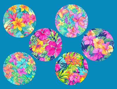 TROPICAL FLOWERS - 6 PATCH SET FOR THE SUGARSHIELD™ CASE BY DECK MY DIABETES for TANDEM MOBI™ INSULIN PUMP