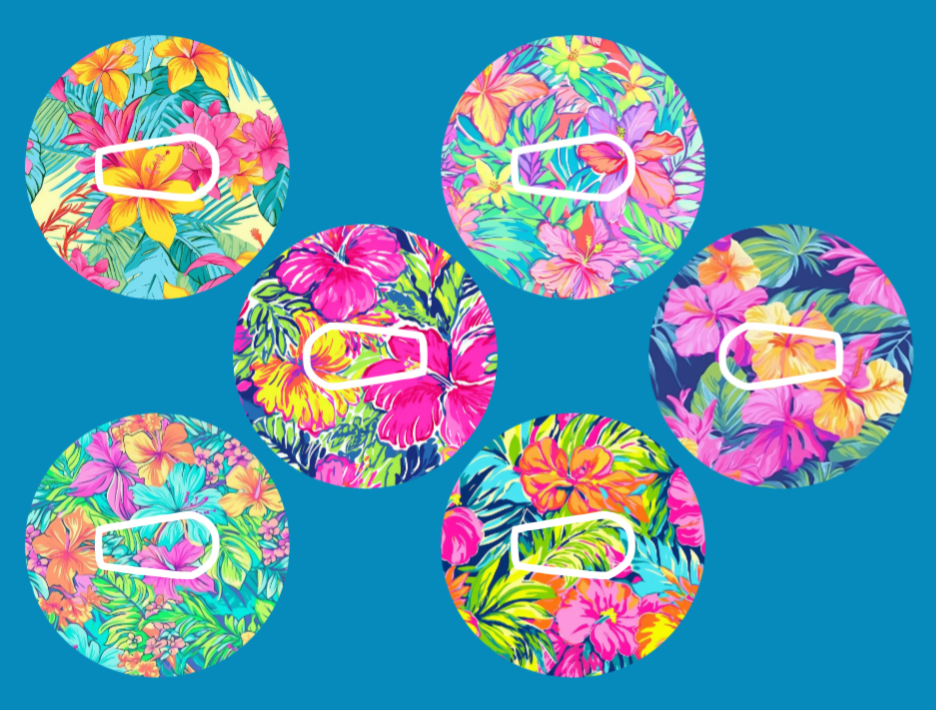 PREPPY TROPICAL FLOWERS - 6 PATCH SET  -  DEXCOM G6 OVERLAYS