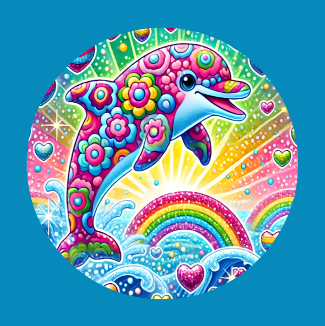 CRYSTAL BRIGHT DOLPHIN - LISA FRANK INSPIRED - LARGE SOLID OVERLAY