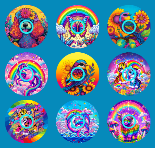 LISA FRANK INSPIRED BRIGHTS - 9 PATCH SET  - LIBRE 3 OVERLAYS