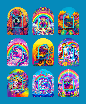 LISA FRANK INSPIRED BRIGHTS - 9 PATCH SET - OMNIPOD OVERLAYS