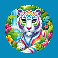 BRIGHT STRIPES WHITE TIGER - LISA FRANK INSPIRED - LARGE SOLID OVERLAY