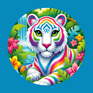 BRIGHT STRIPES WHITE TIGER - LISA FRANK INSPIRED - LARGE SOLID OVERLAY