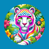 BRIGHT STRIPES WHITE TIGER - LISA FRANK INSPIRED - MEDTRONIC GUARDIAN OVERLAYS WITH CUT-OUT FOR USE WITH DECK MY DIABETES GRIPSHIELD