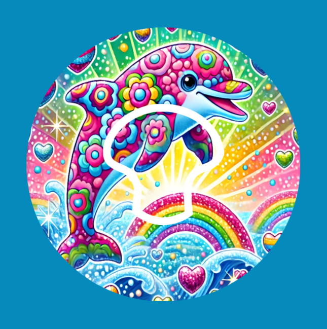 CRYSTAL BRIGHT DOLPHIN - LISA FRANK INSPIRED - MEDTRONIC GUARDIAN  OVERLAY