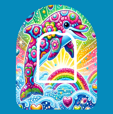 CRYSTAL BRIGHT DOLPHIN - LISA FRANK INSPIRED -  OMNIPOD OVERLAY