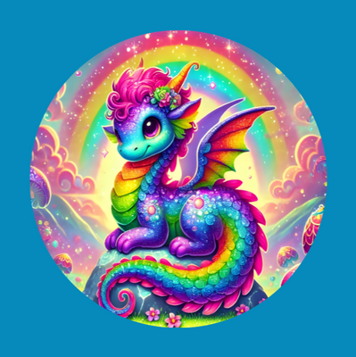 SPARKLING DRAGON - LISA FRANK INSPIRED - LARGE SOLID OVERLAY