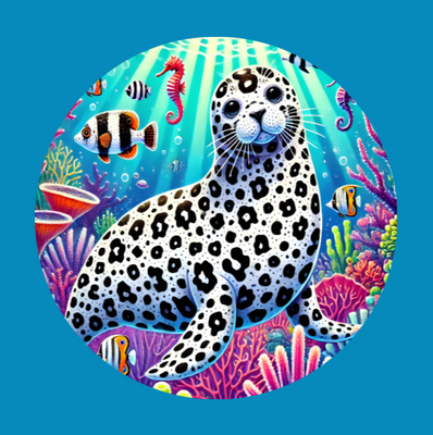 WHITE SPOTTED SEAL - LISA FRANK INSPIRED - LARGE SOLID OVERLAY