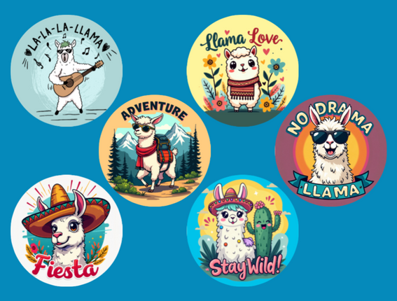 LLAMA TIME - 6 PATCH SET - LARGE SOLID OVERLAYS