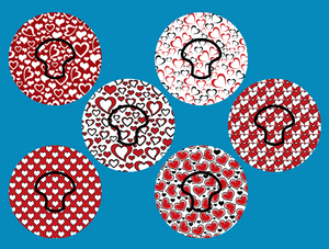 OUR HEARTS WILL GO ON & ON VALENTINES- 6 PATCH SET - MEDTRONIC GUARDIAN OVERLAYS WITH CUT-OUT FOR USE WITH DECK MY DIABETES GRIPSHIELD