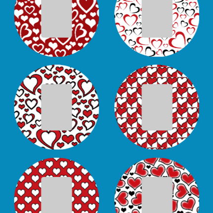 OUR HEARTS WILL GO ON & ON - VALENTINE PATTERNS - 6 PATCH SET - FOR THE SUGARSHIELD™ CASE BY DECK MY DIABETES for TANDEM MOBI™ INSULIN PUMP