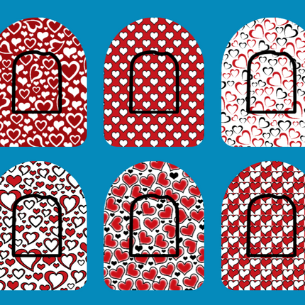 OUR HEARTS WILL GO ON & ON - VALENTINE PATTERNS - 6 PATCH SET - OMNIPOD OVERLAYS