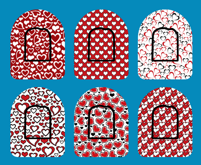 OUR HEARTS WILL GO ON & ON - VALENTINE PATTERNS - 6 PATCH SET - OMNIPOD OVERLAYS