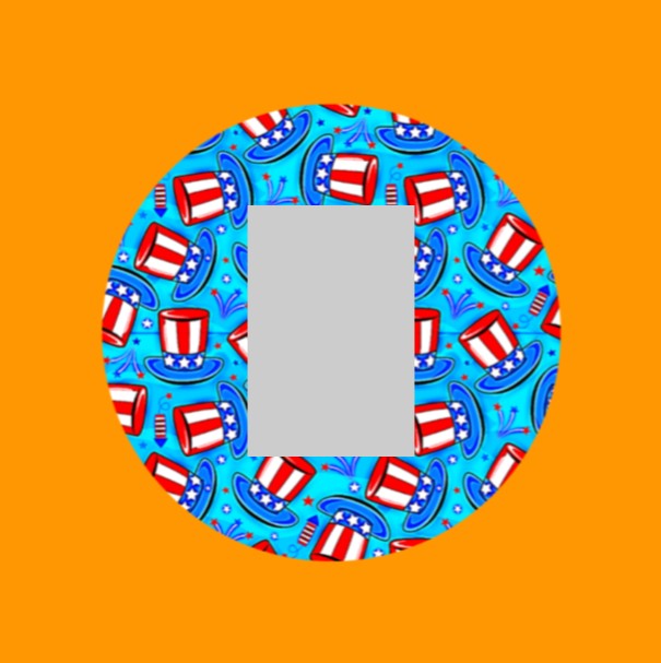 PATRIOTIC TOP HATS PATTERN - SINGLE PATCH FOR THE SUGARSHIELD™ CASE BY DECK MY DIABETES for TANDEM MOBI™ INSULIN PUMP