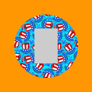 PATRIOTIC TOP HATS PATTERN - SINGLE PATCH FOR THE SUGARSHIELD™ CASE BY DECK MY DIABETES for TANDEM MOBI™ INSULIN PUMP