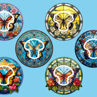 STAINED GLASS BUTTERFLIES - 6 PATCH SET -   MEDTRONIC GUARDIAN OVERLAY WITH CUT-OUT FOR USE WITH DECK MY DIABETES GRIPSHIELD