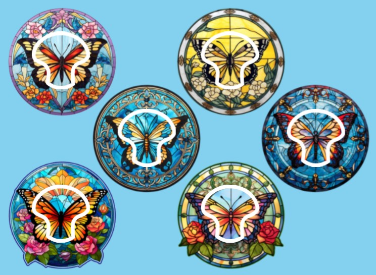 STAINED GLASS BUTTERFLIES - 6 PATCH SET -   MEDTRONIC GUARDIAN OVERLAY WITH CUT-OUT FOR USE WITH DECK MY DIABETES GRIPSHIELD