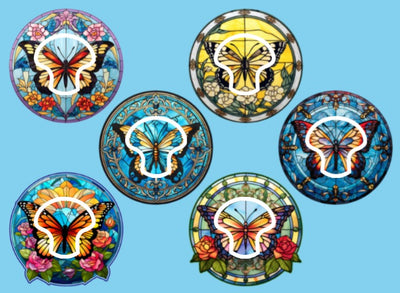 STAINED GLASS BUTTERFLIES - 6 PATCH SET -   MEDTRONIC GUARDIAN OVERLAY WITH CUT-OUT FOR USE WITH DECK MY DIABETES GRIPSHIELD
