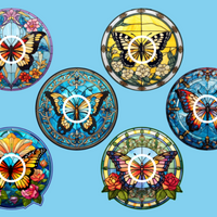 STAINED GLASS BUTTERFLIES - 6 PATCH SET - LIBRE 2 OVERLAYS