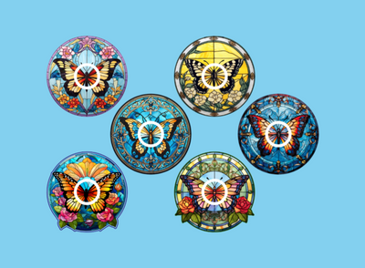 STAINED GLASS BUTTERFLIES - 6 PATCH SET -  LIBRE 3 OVERLAYS