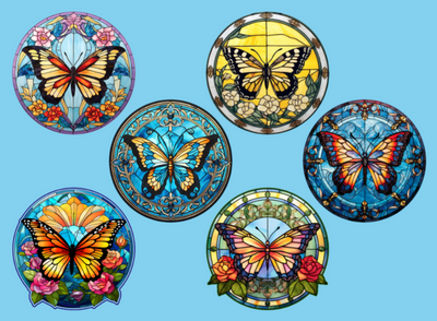 STAINED GLASS BUTTERFLIES 6 PATCH SET