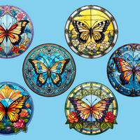 STAINED GLASS BUTTERFLIES - 6 PATCH SET - LARGE SOLID OVERLAYS