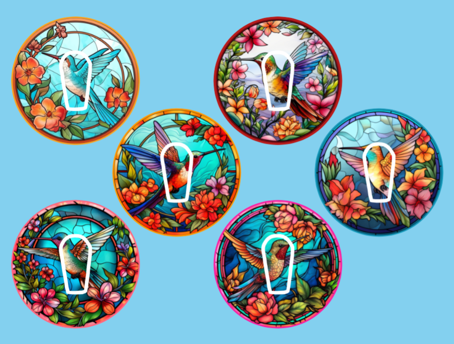 STAINED GLASS HUMMINGBIRDS - 6 PATCH SET  -  DEXCOM G6 OVERLAYS