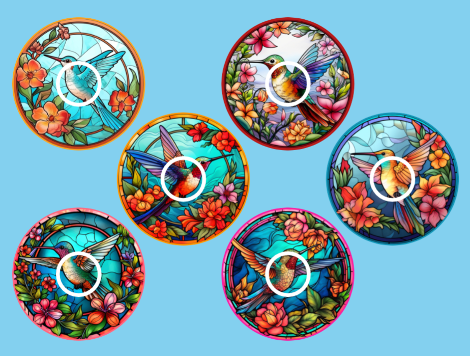 STAINED GLASS HUMMINGBIRDS - 6 PATCH SET - LIBRE 2 OVERLAYS