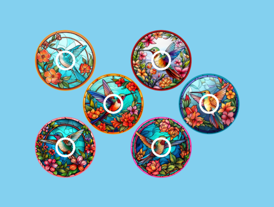 STAINED GLASS HUMMINGBIRDS - 6 PATCH SET - INFUSION SET OVERLAYS