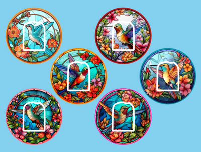STAINED GLASS HUMMINGBIRDS - 6 PATCH SET - OMNIPOD OVERLAYS